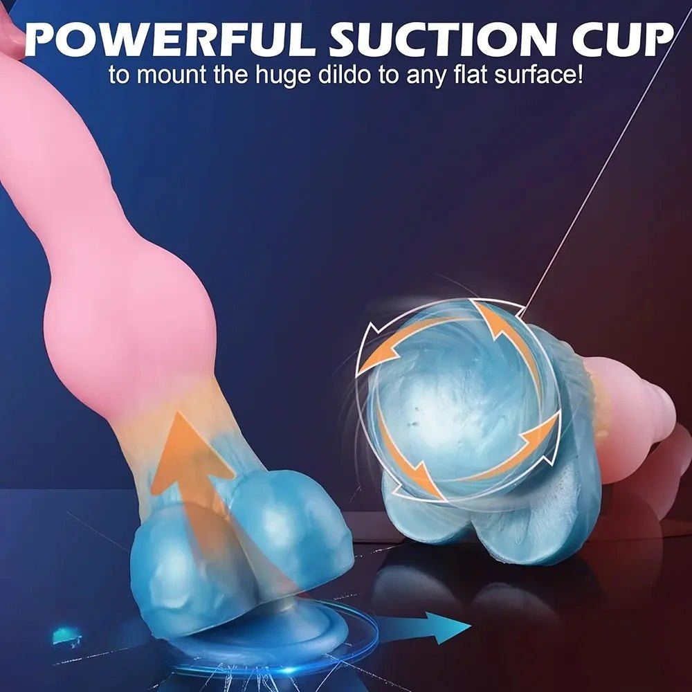 Pink Blue Knot Animal Dildo 9.65in - Silicone Animal Knot Dildo