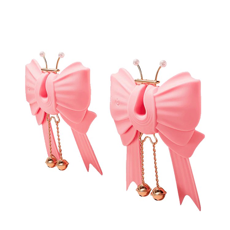 Pink Bowknot Vibrating Nipple Clamps - Nipple Clip Vibrator Set