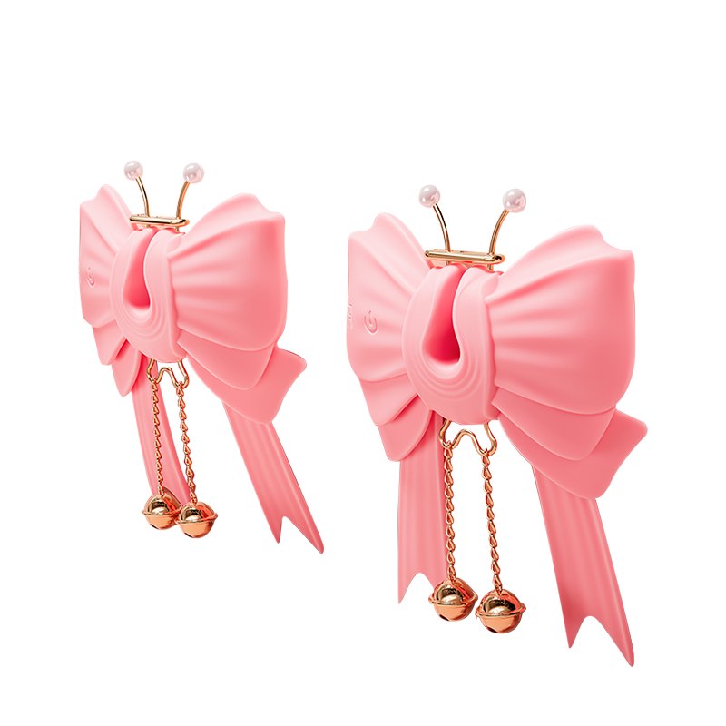 Pink Bowknot Vibrating Nipple Clamps - Nipple Clip Vibrator Set