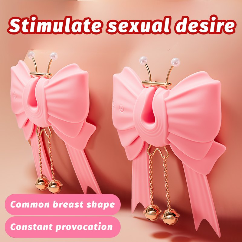 Pink Bowknot Vibrating Nipple Clamps - Nipple Clip Vibrator Set