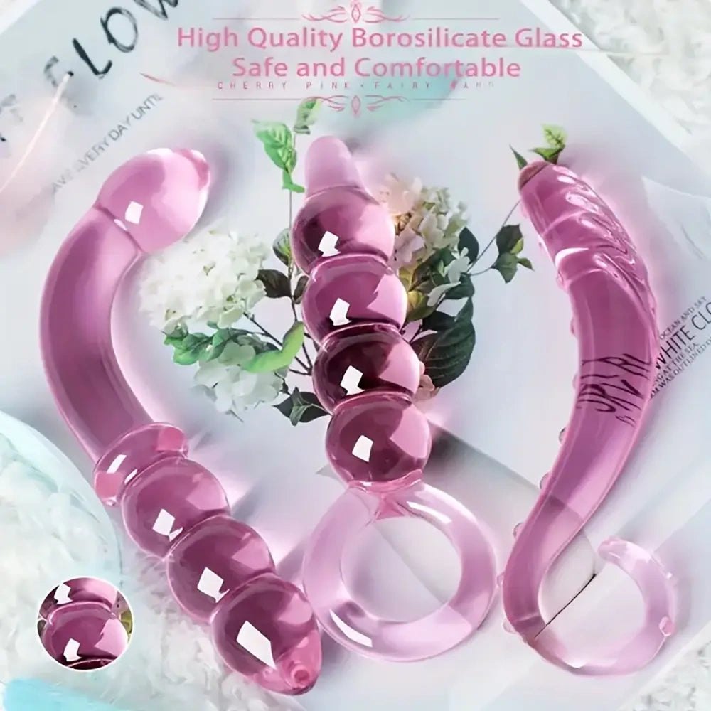 Pink Crystal Glass Dildo - 3-Style Glass Dildo Set