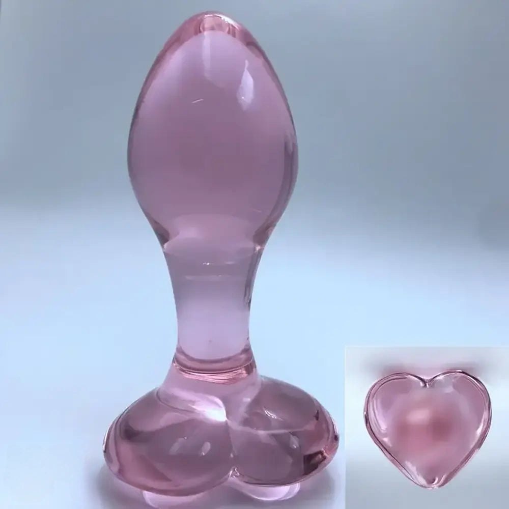 Pink Glass Dildo Heart Base - Small Glass Toy