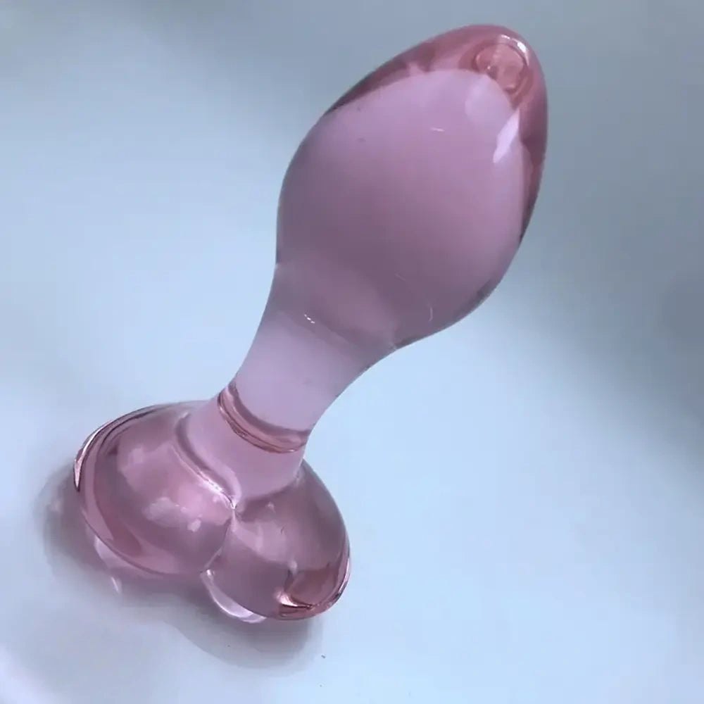 Pink Glass Dildo Heart Base - Small Glass Toy