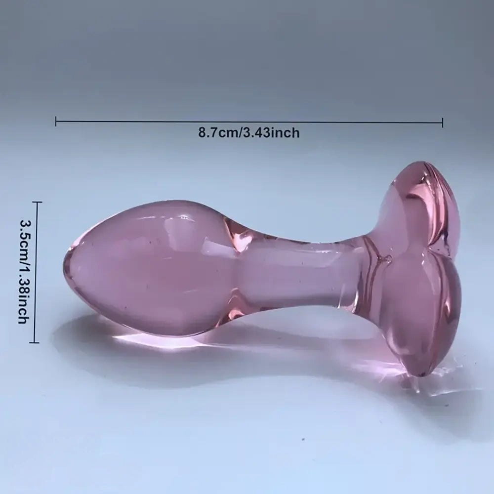 Pink Glass Dildo Heart Base - Small Glass Toy