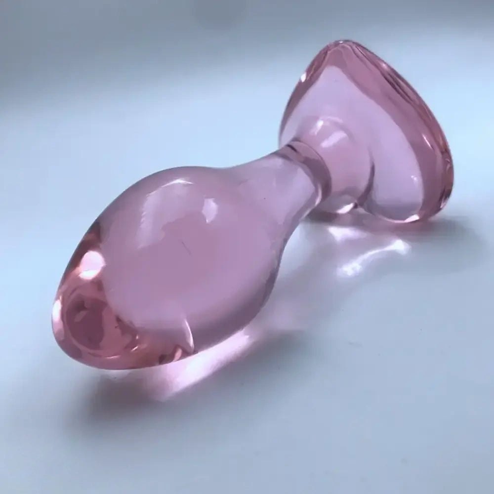 Pink Glass Dildo Heart Base - Small Glass Toy