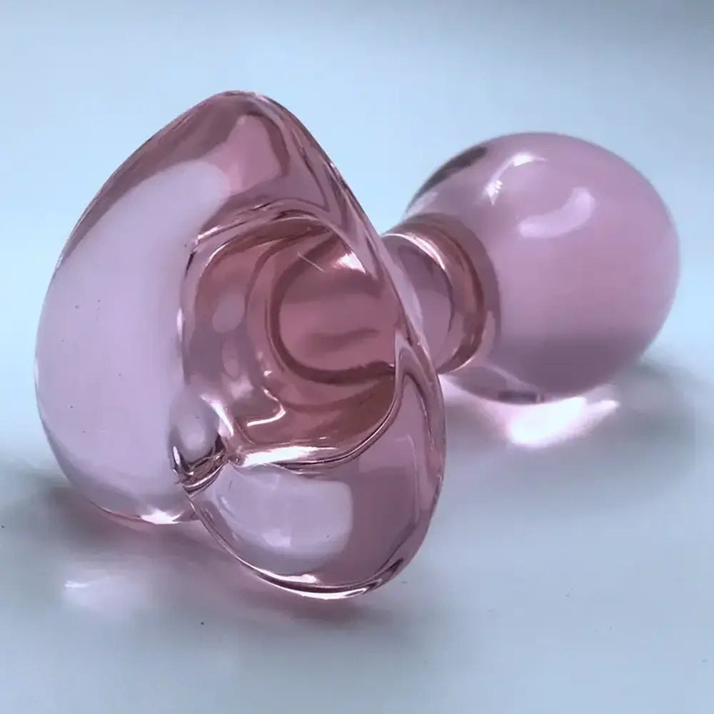 Pink Glass Dildo Heart Base - Small Glass Toy