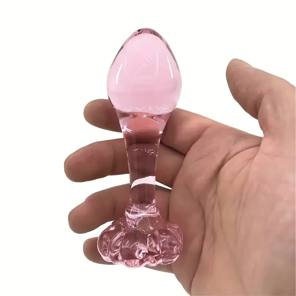 Pink Glass Flower Dildo - Small Glass Butt Plug