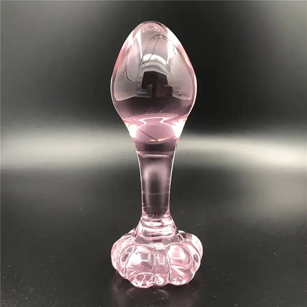 Pink Glass Flower Dildo - Small Glass Butt Plug