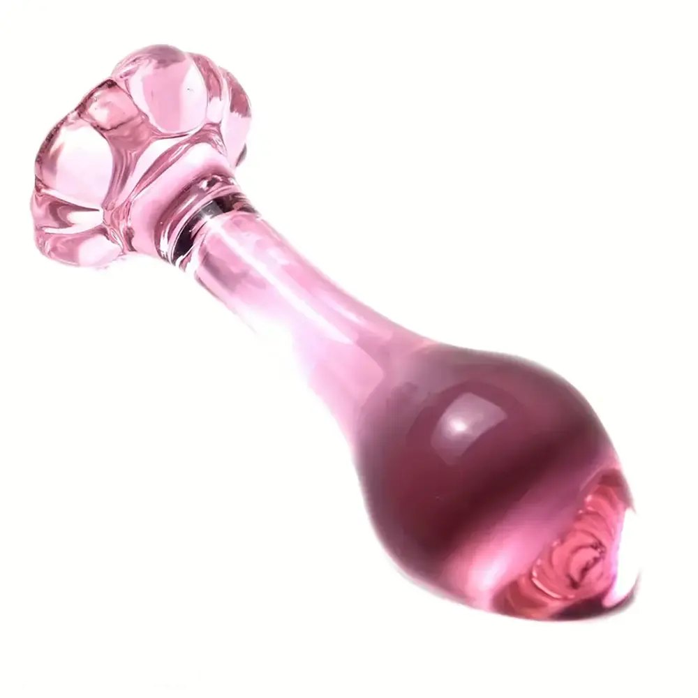 Pink Glass Flower Dildo - Small Glass Butt Plug