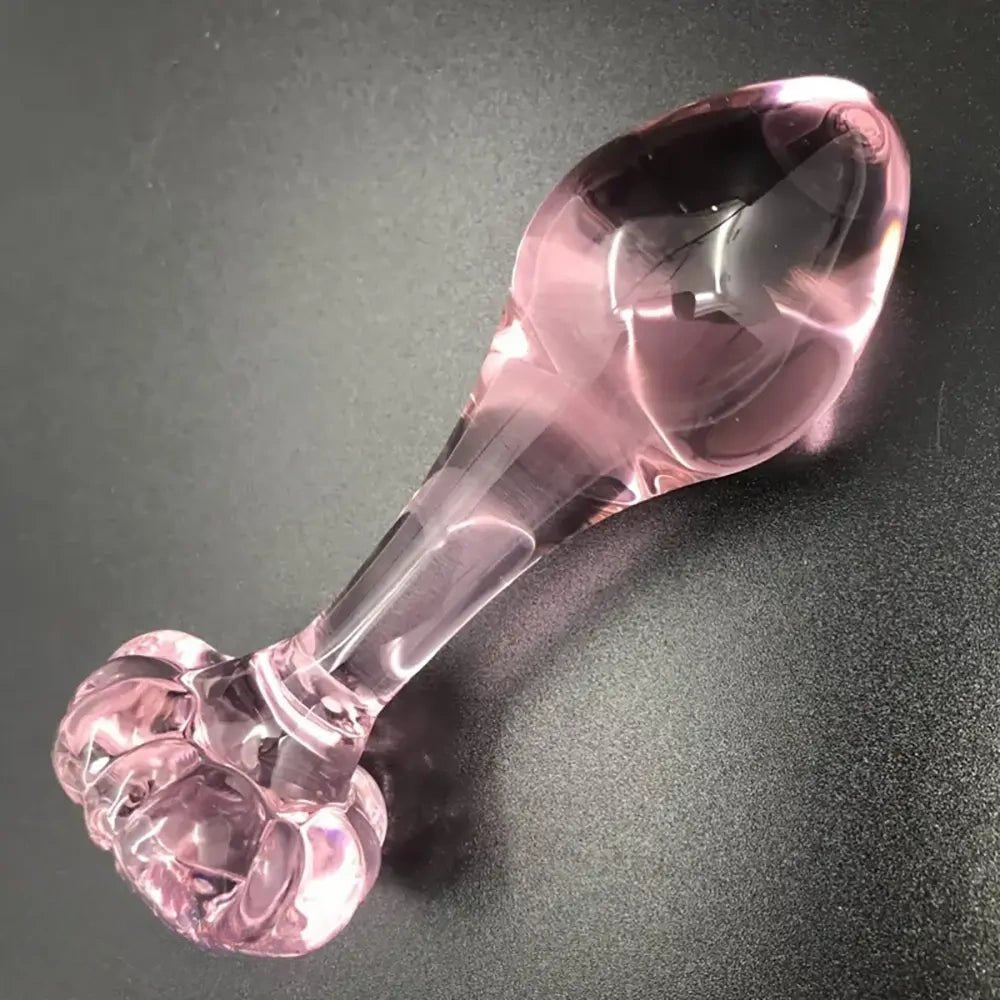 Pink Glass Flower Dildo - Small Glass Butt Plug