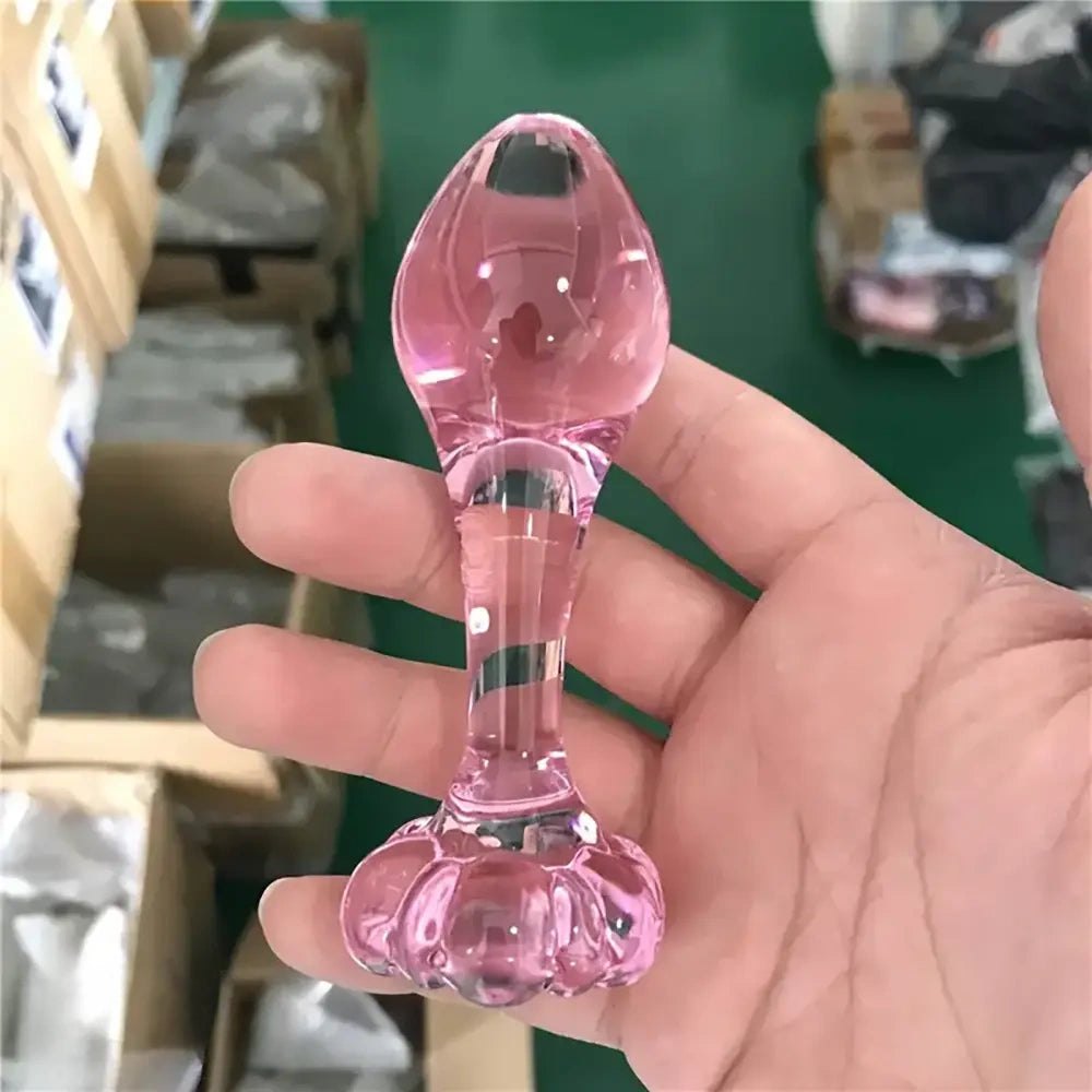Pink Glass Flower Dildo - Small Glass Butt Plug