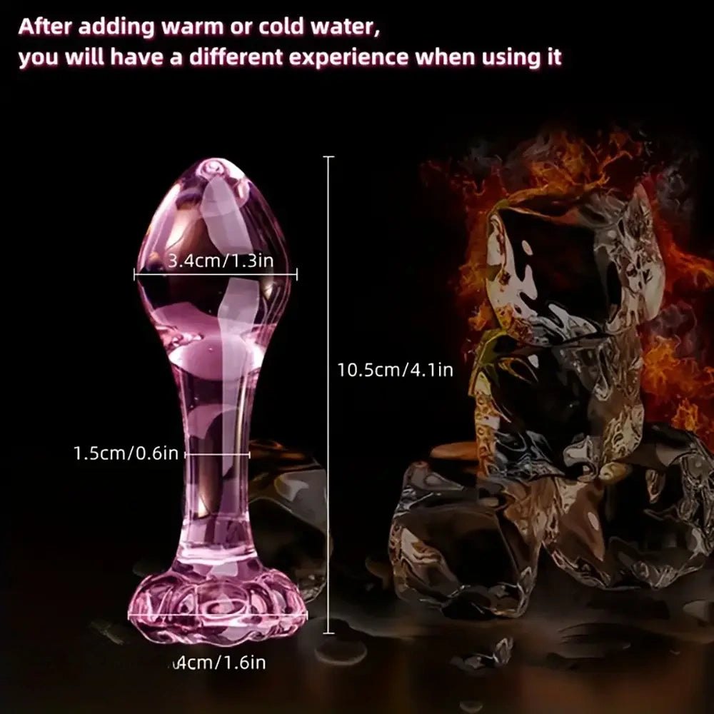 Pink Glass Flower Dildo - Small Glass Butt Plug