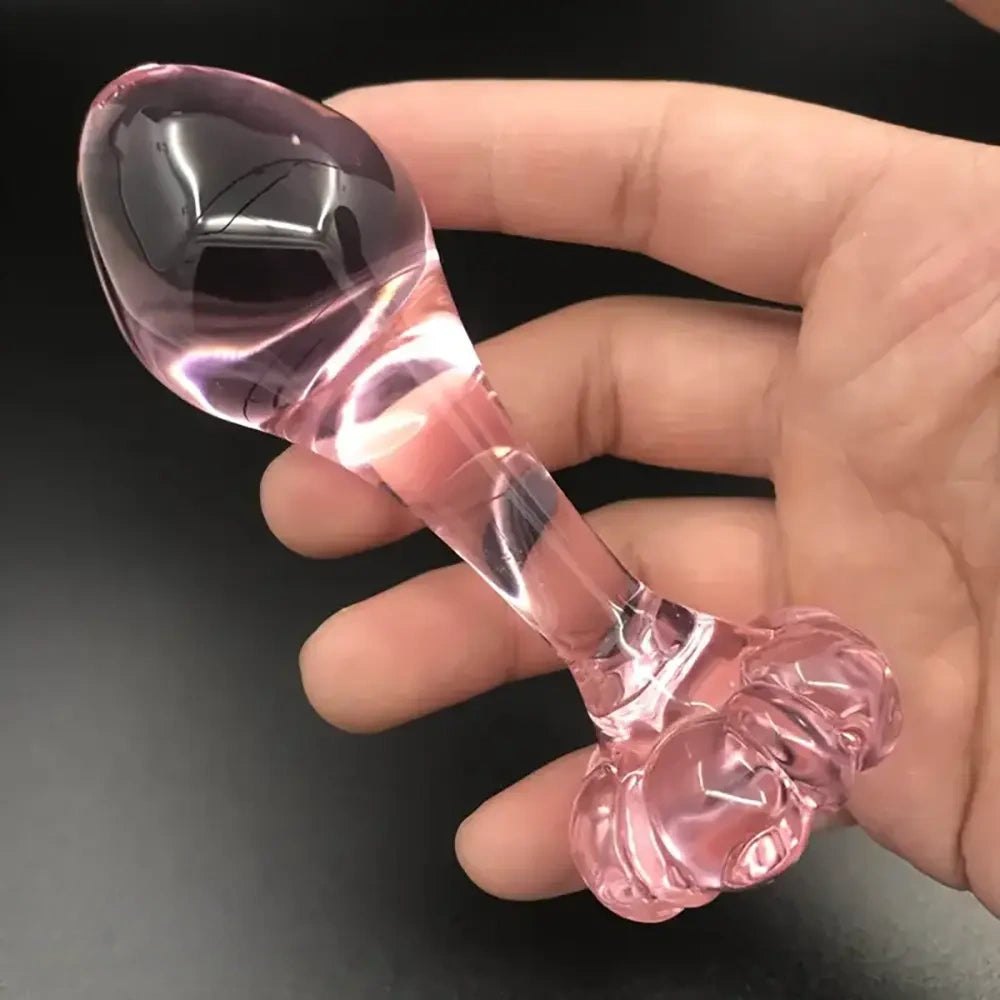 Pink Glass Flower Dildo - Small Glass Butt Plug