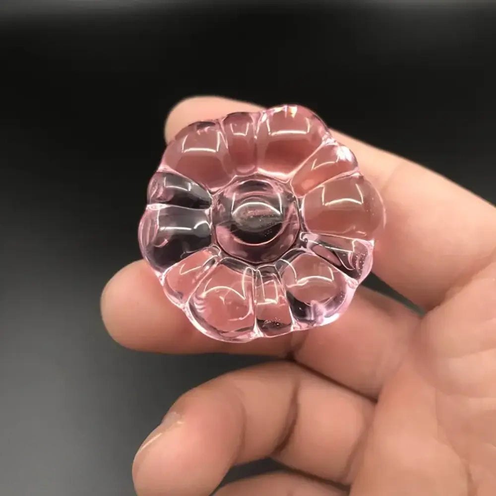 Pink Glass Flower Dildo - Small Glass Butt Plug