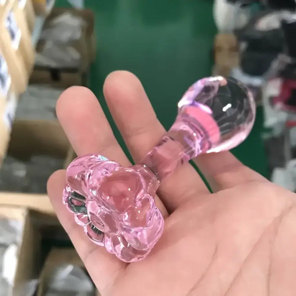 Pink Glass Flower Dildo - Small Glass Butt Plug