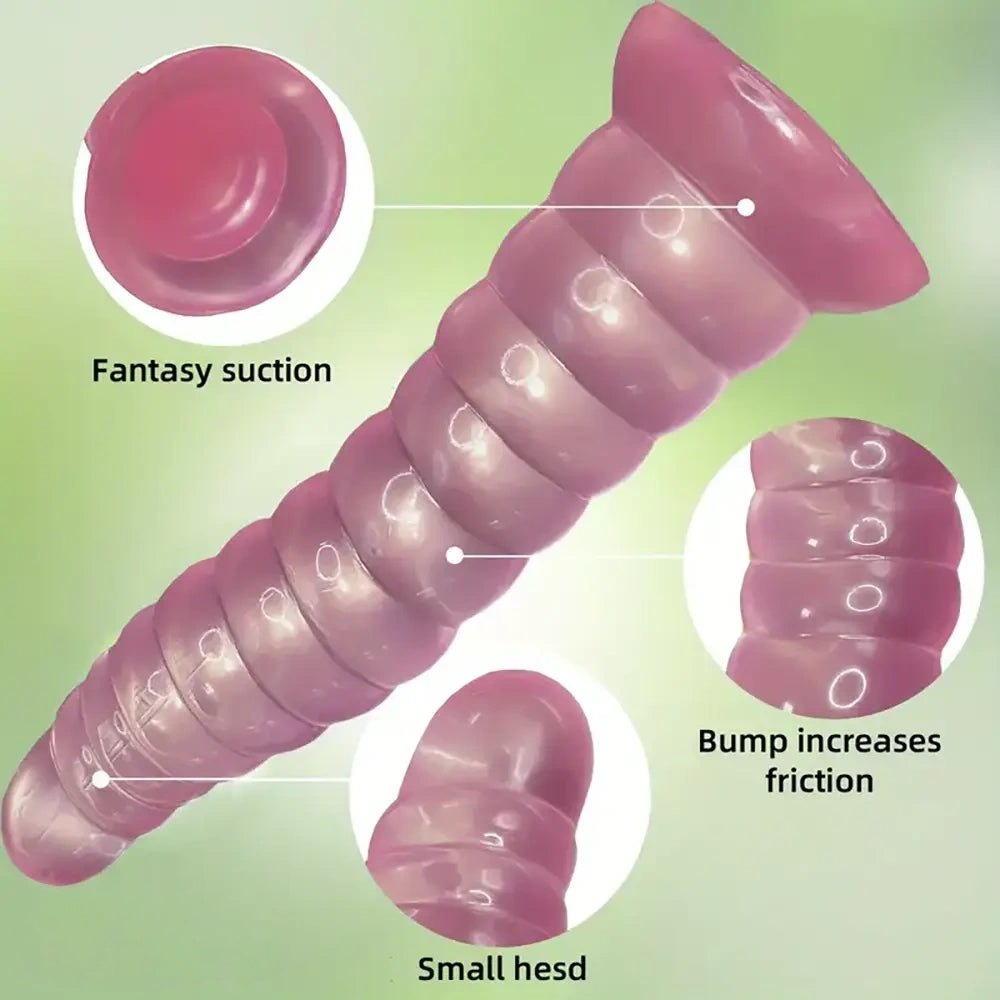 Pink Ribbed Fantasy Dildo 8.66in - PVC Big Dildo