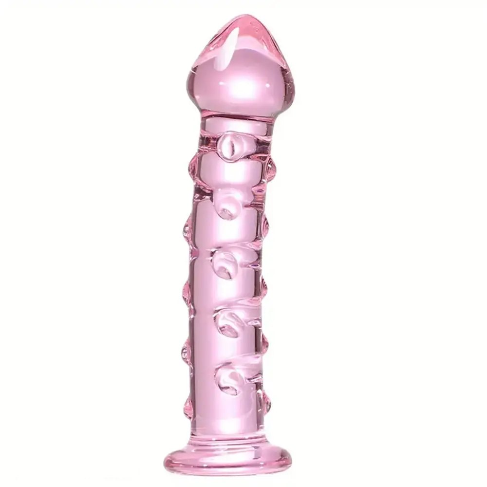 Pink Ribbed Glass Dildo 6.6in - Glass G-Spot Dildo