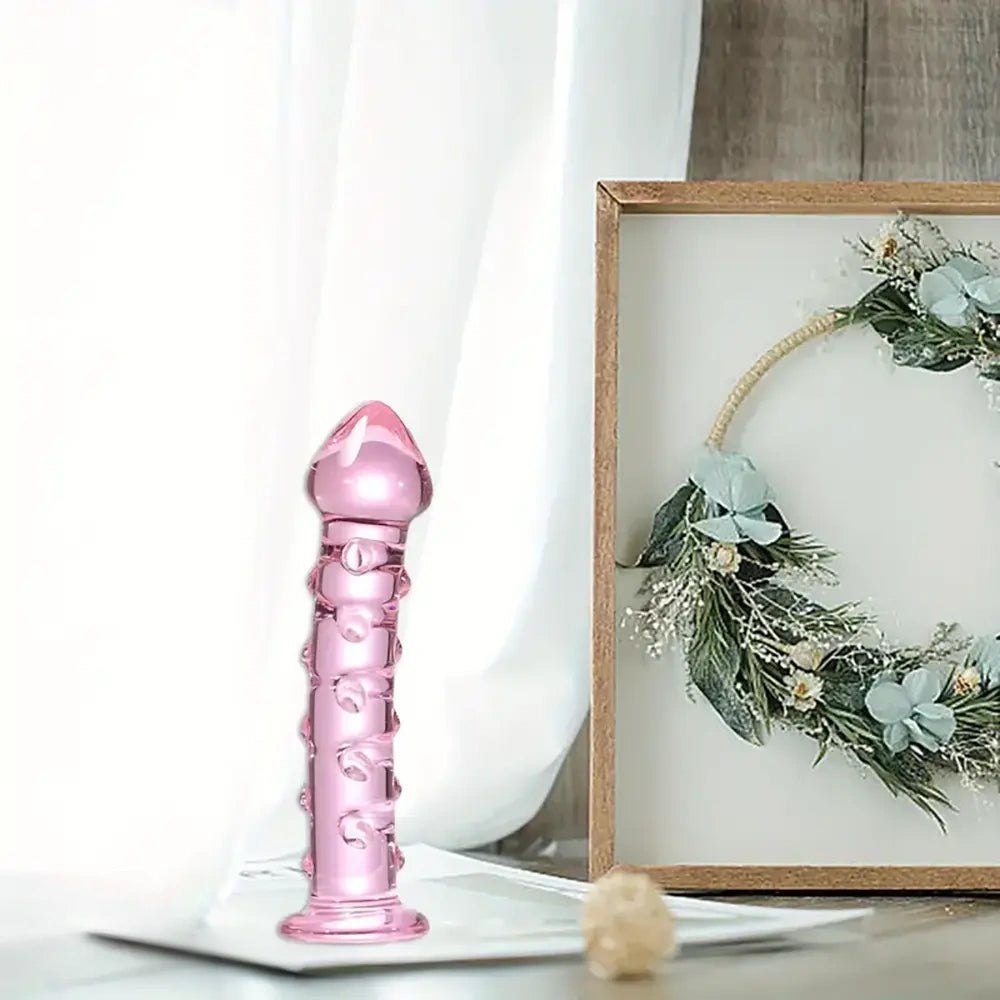 Pink Ribbed Glass Dildo 6.6in - Glass G-Spot Dildo