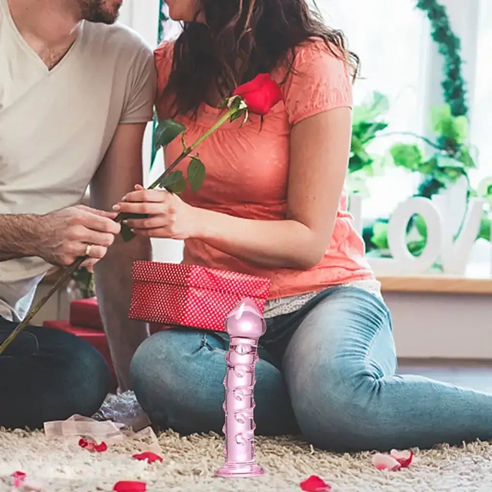 Pink Ribbed Glass Dildo 6.6in - Glass G-Spot Dildo