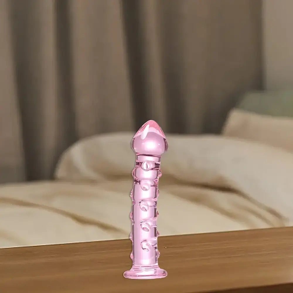 Pink Ribbed Glass Dildo 6.6in - Glass G-Spot Dildo