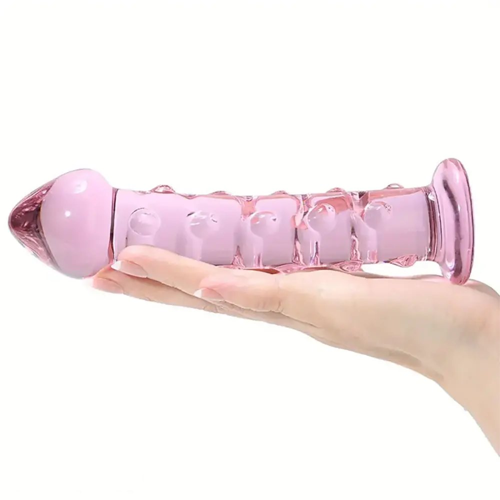 Pink Ribbed Glass Dildo 6.6in - Glass G-Spot Dildo