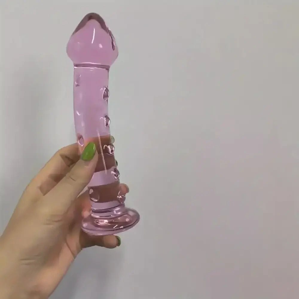 Pink Ribbed Glass Dildo 6.6in - Glass G-Spot Dildo