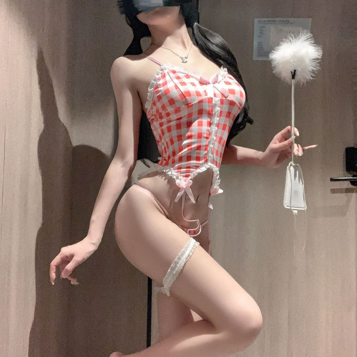 Plaid Gingham Corset Garter Teddy - One Piece Lingerie