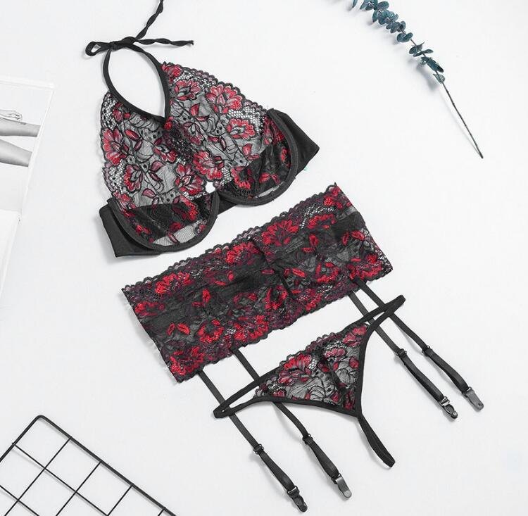 Plunge Floral Lace Bra Set - Lingerie Set for Women