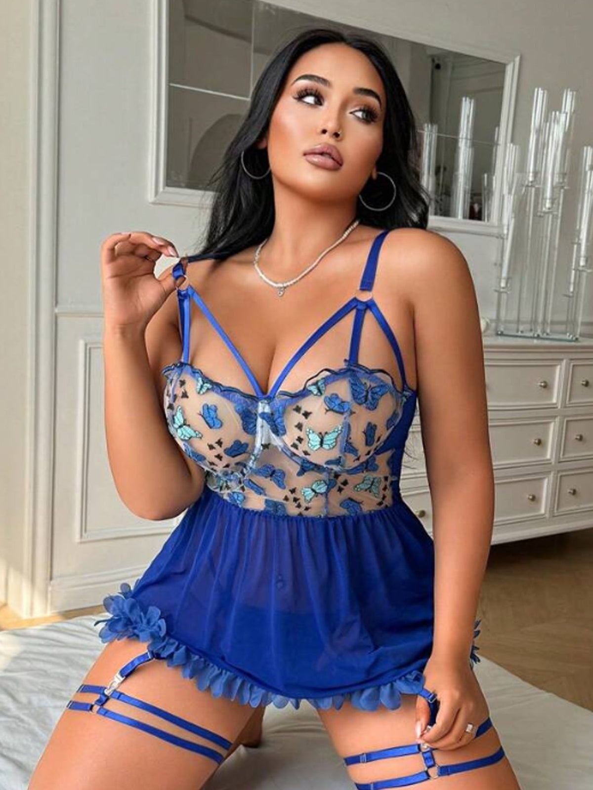 Plus Size Butterfly Lace Babydoll - Sexy Babydoll Lingerie