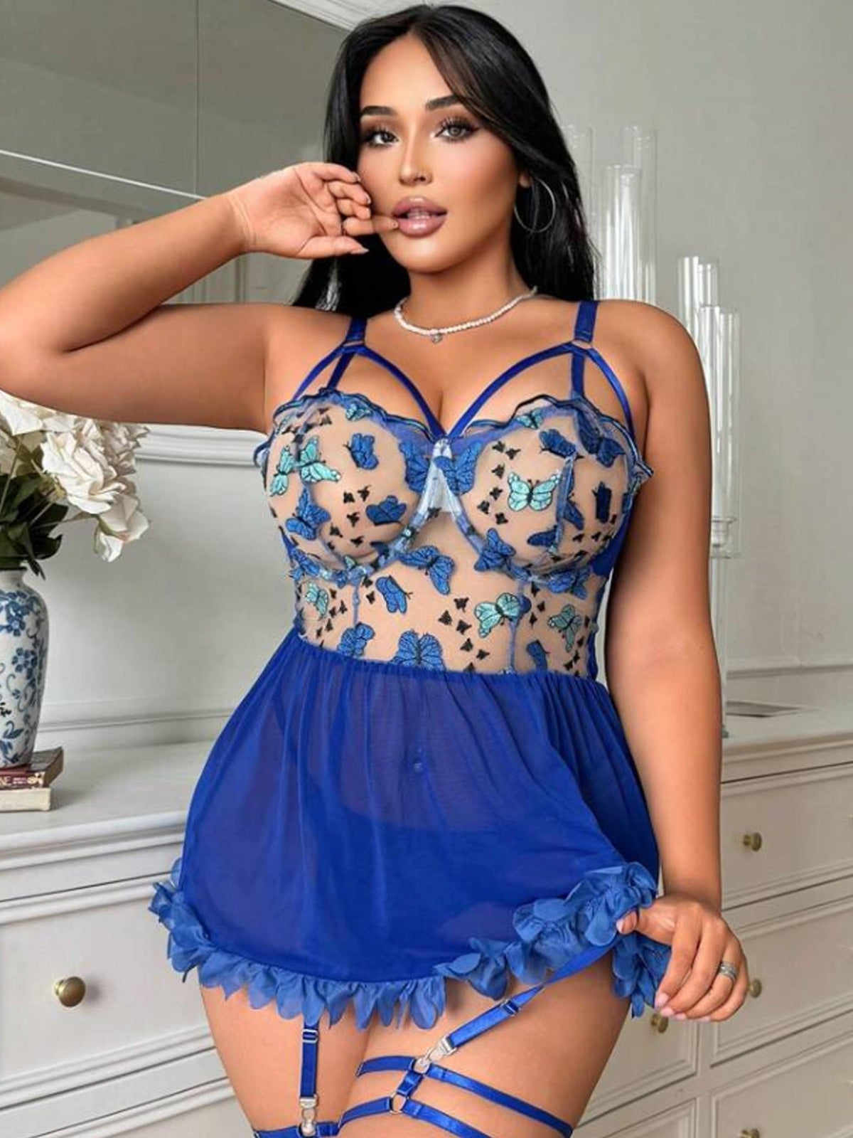 Plus Size Butterfly Lace Babydoll - Sexy Babydoll Lingerie