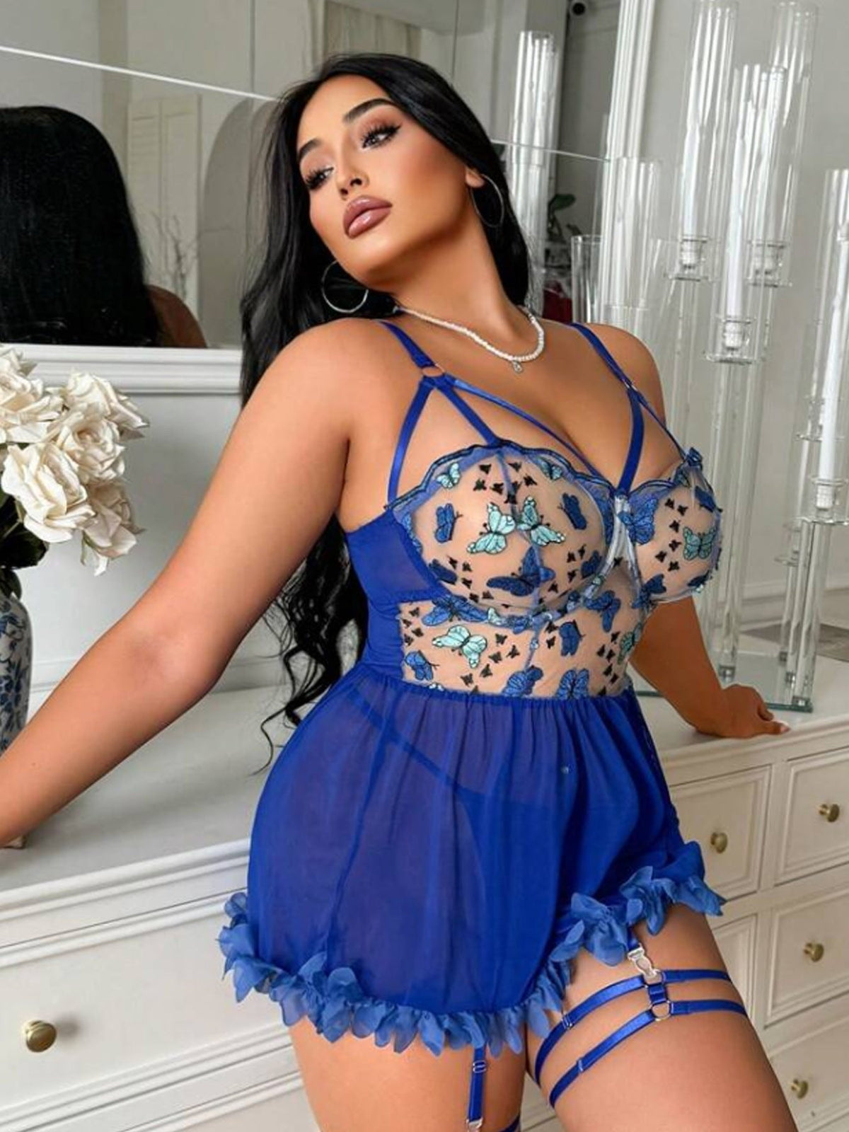 Plus Size Butterfly Lace Babydoll - Sexy Babydoll Lingerie