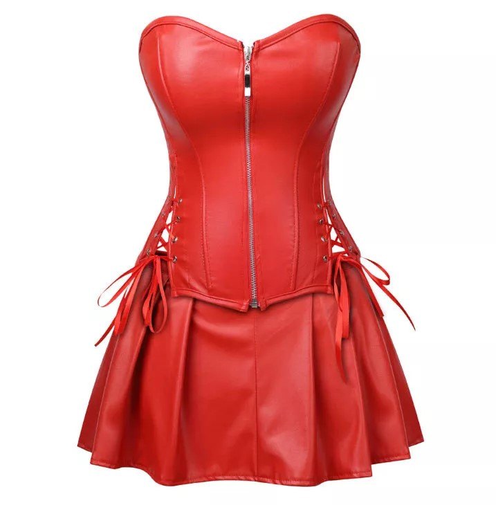 Plus Faux Leather Corset Set - Bustier Lingerie Top
