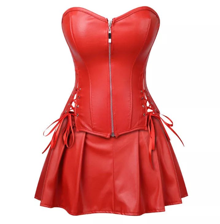 Plus Faux Leather Corset Set - Bustier Lingerie Top