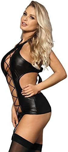 Plus Size Faux Leather Garter Teddy - One Piece Lingerie