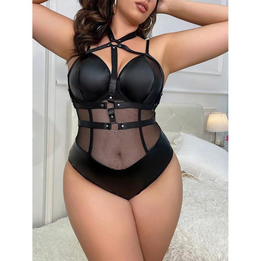 Plus Size Harness Mesh Bodysuit - Lingerie Bodysuit for Women