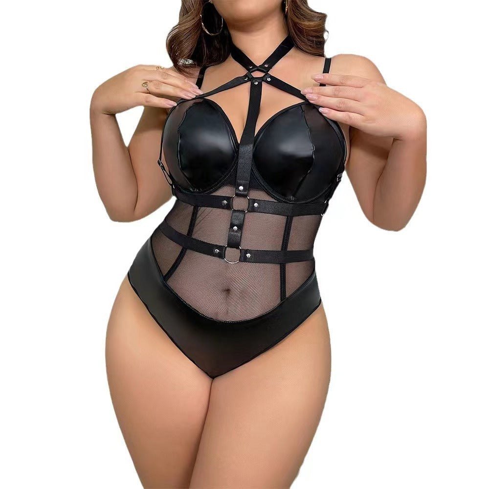 Plus Size Harness Mesh Bodysuit - Lingerie Bodysuit for Women