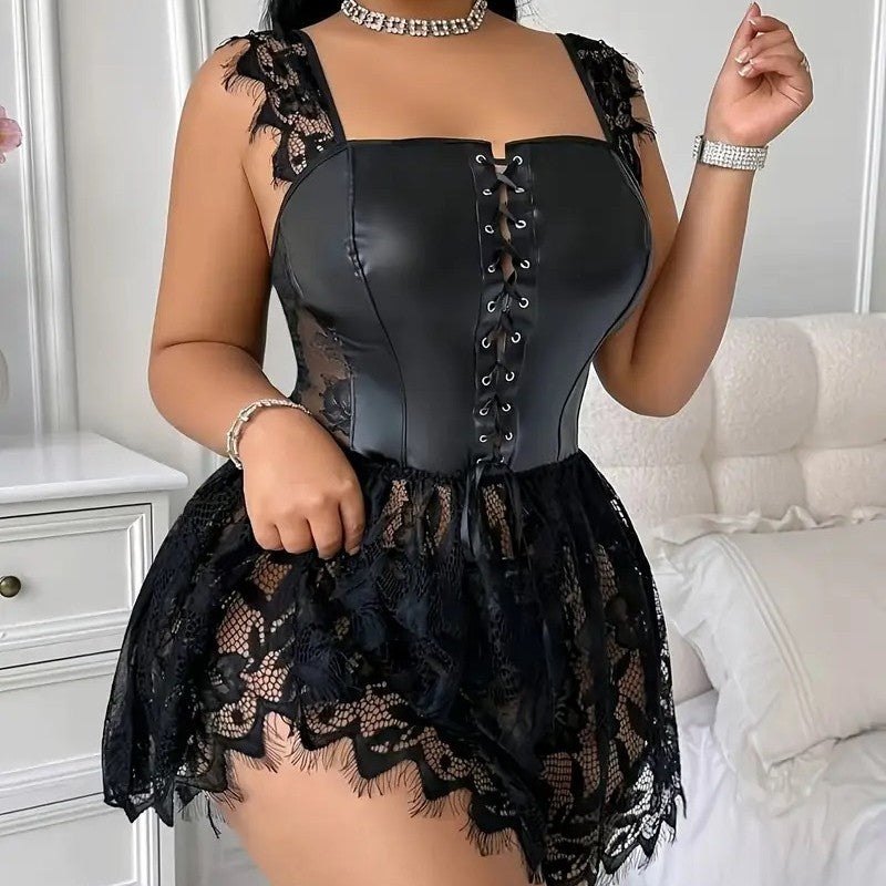 Gothic Lace-Up Corset Mini Dress - Plus Size Lingerie