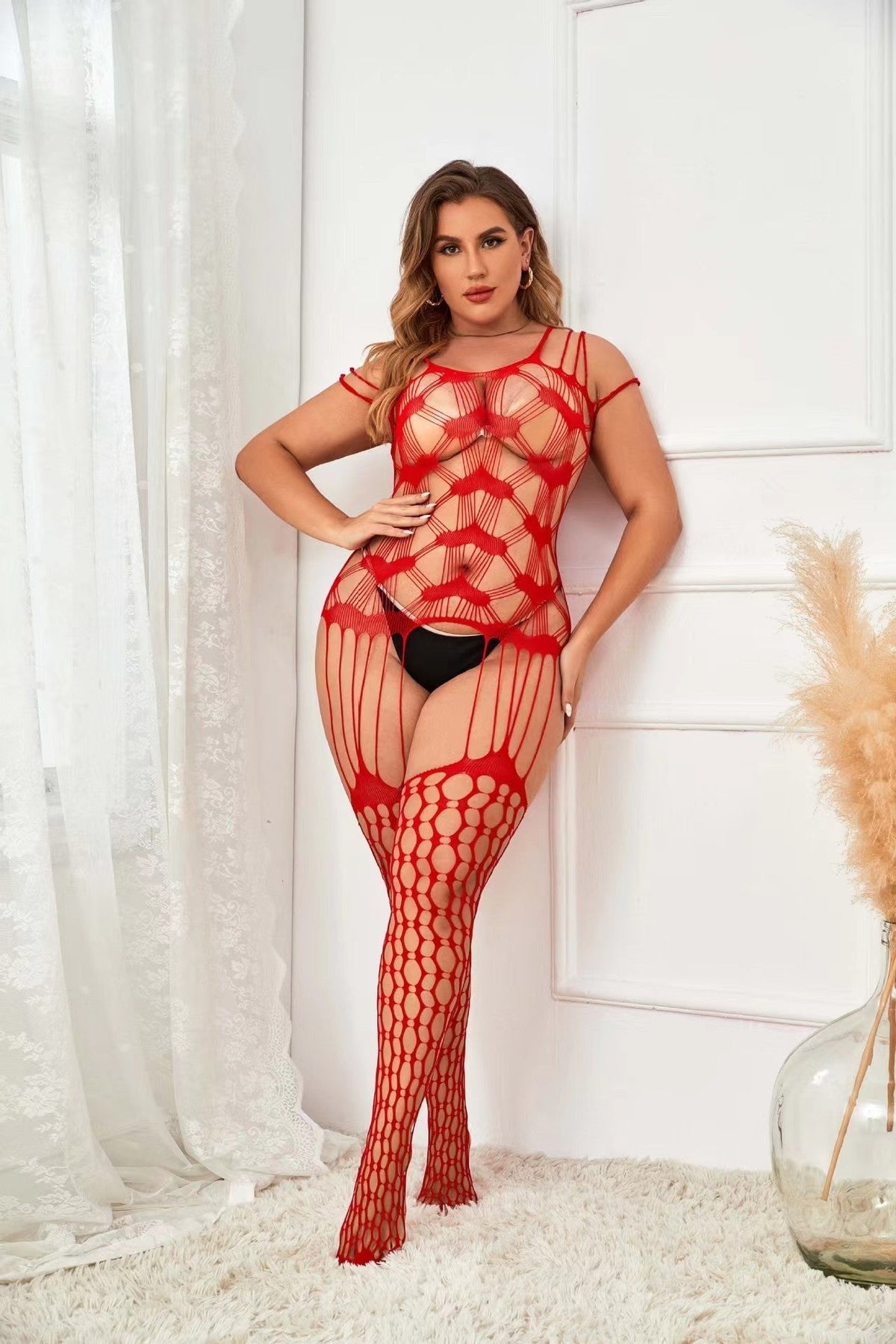 Plus Size Heart Print Garter Bodysuit - Sexy Bodysuit Lingerie