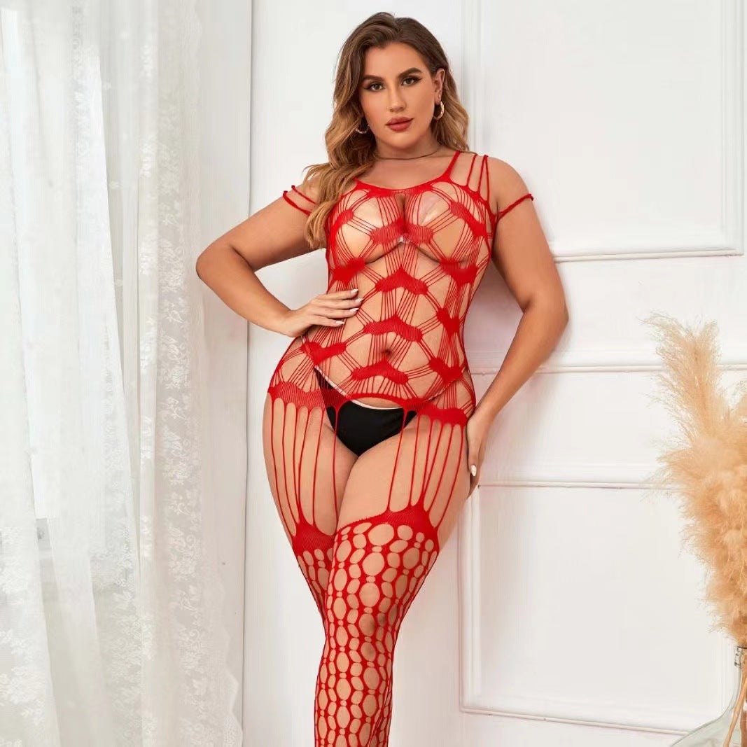 Plus Size Heart Print Garter Bodysuit - Sexy Bodysuit Lingerie