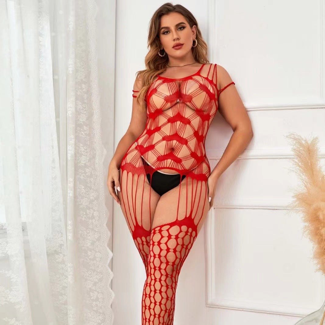 Plus Size Heart Print Garter Bodysuit - Sexy Bodysuit Lingerie