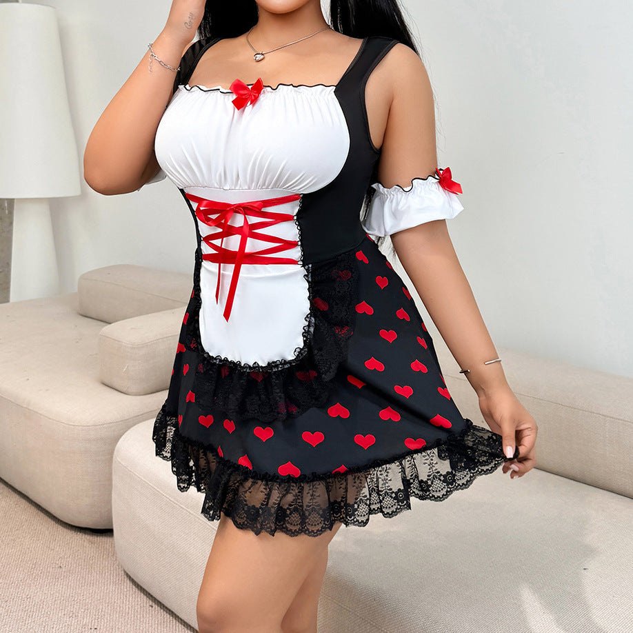 Plus Size Heart Lace Maid Costume - Maid Roleplay Outfit