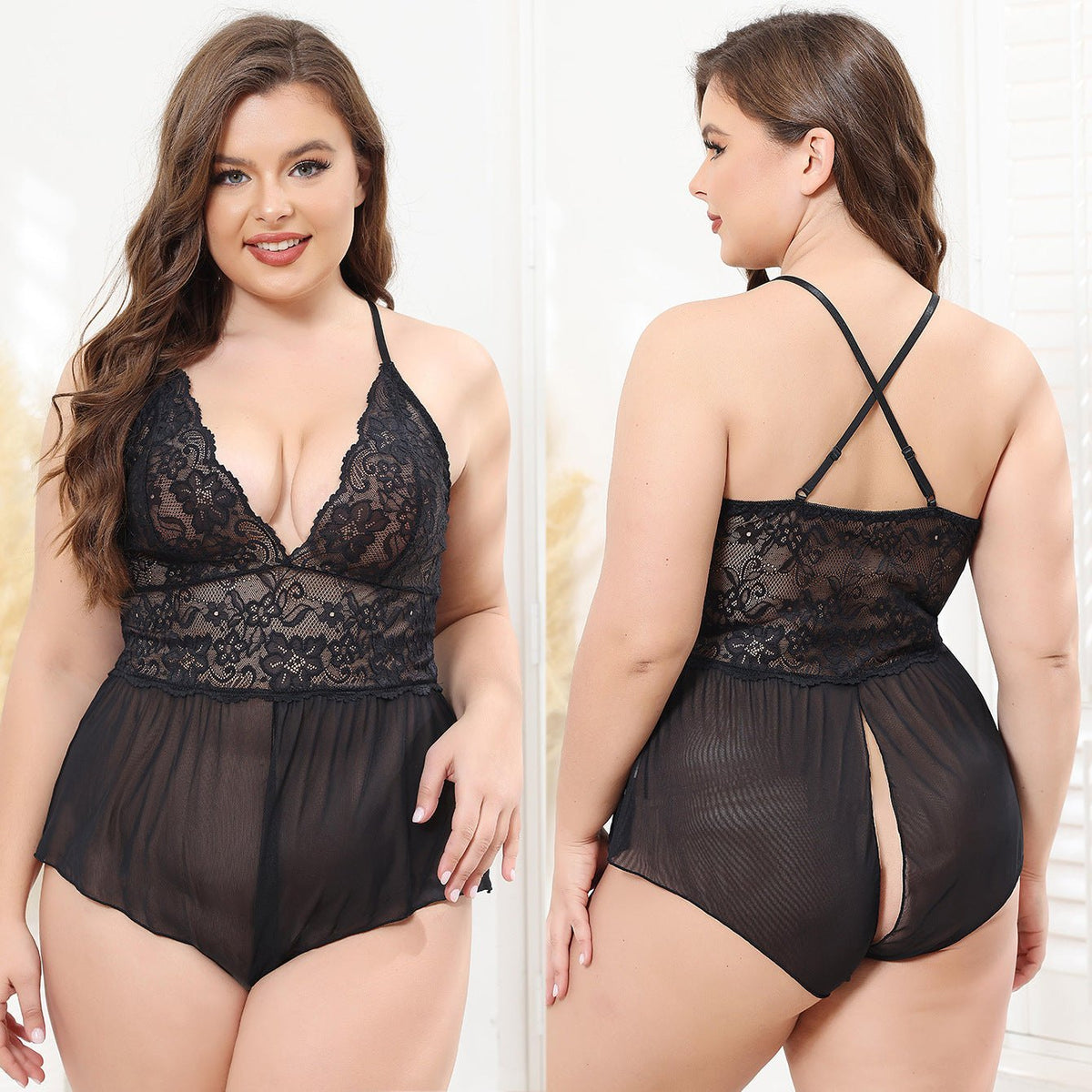 Plus Size Lace Babydoll Jumpsuit - Sexy Babydoll Lingerie