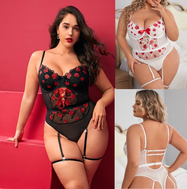 Plus Size Lace Garter One-Piece - Garter Lingerie Set