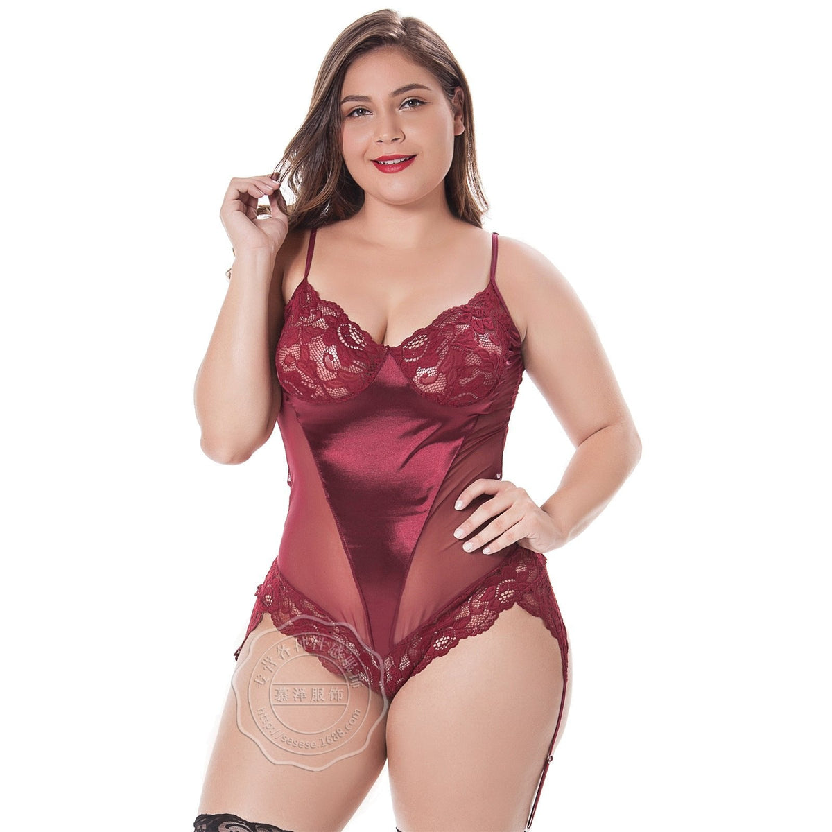 Plus Size Lace Satin Garter Bodysuit - Sexy Bodysuit Lingerie