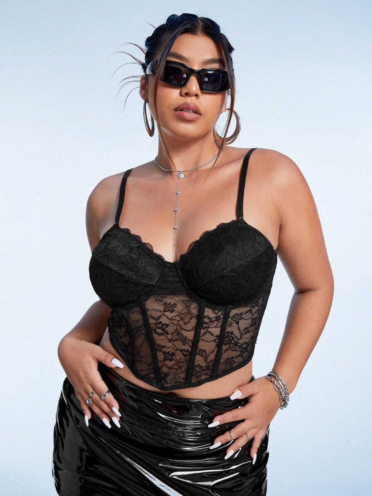 Plus Size Lace Mesh Corset Top - Bustier Lingerie Top