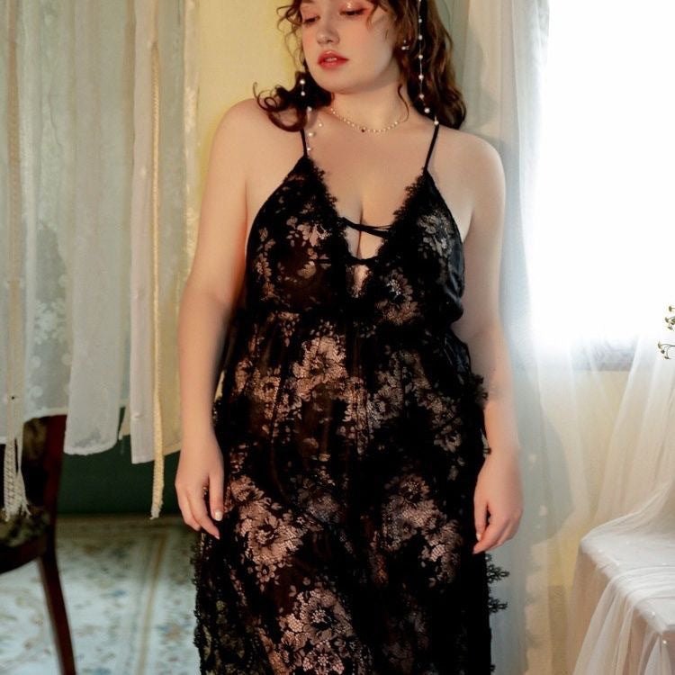 Plus Size Lace Side-Slit Slip - Sexy Babydoll Lingerie