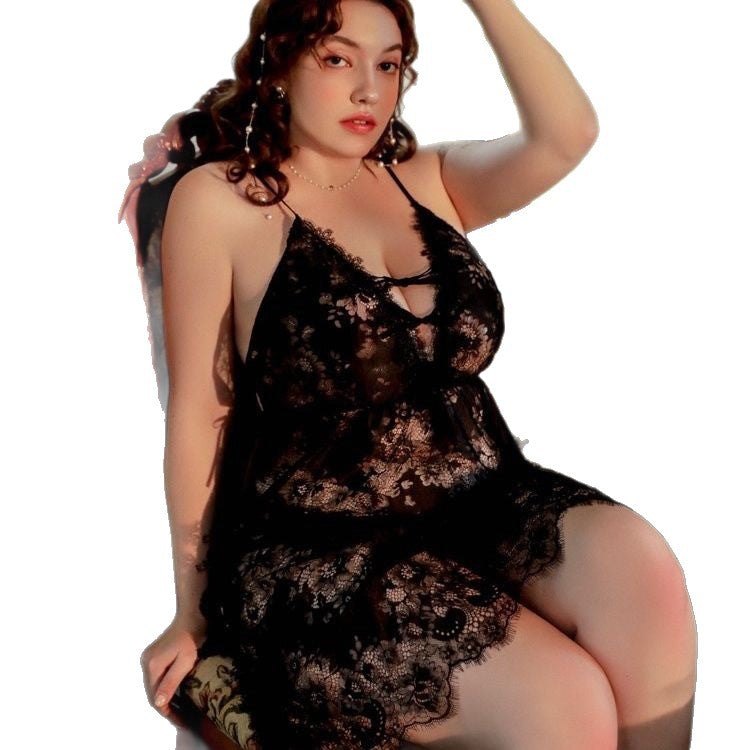 Plus Size Lace Side-Slit Slip - Sexy Babydoll Lingerie
