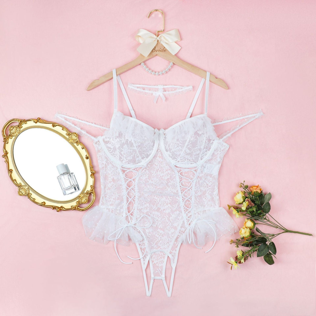 Plus Size Lace-Up Hollow Bodysuit - Lingerie Bodysuit for Women