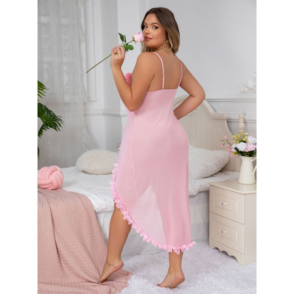 Plus Size Sheer Split Long Dress - Sexy Babydoll Lingerie