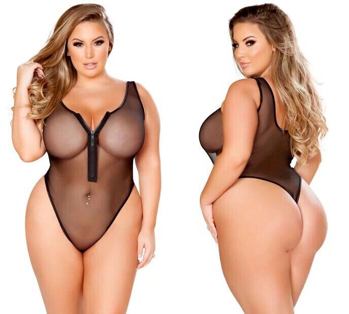 Plus Size Zipper Front Bodysuit - Lingerie Bodysuit for Women